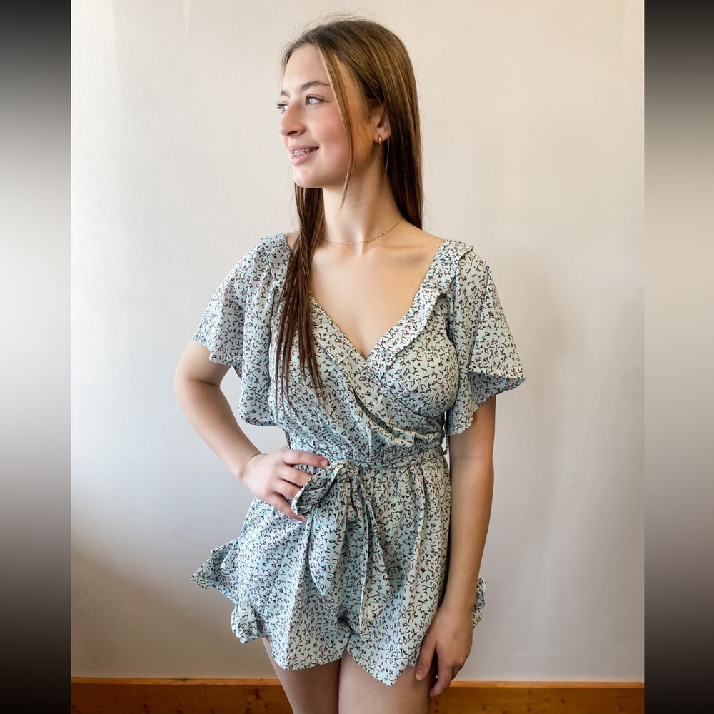 HYFVE Floral Wrap Romper - Blue and White